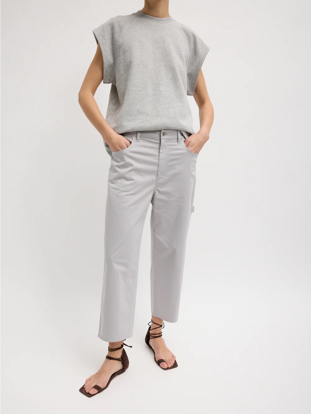 Garment Dyed Silky Cotton Cropped Slouchy Cargo Jean